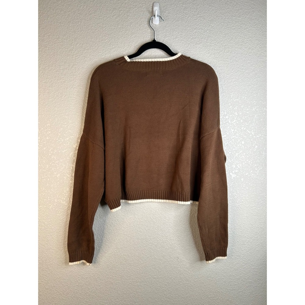 Jessica Simpson Women's Brown Sunday Funday Football Graphic Cropped Sweater M - Picture 3 of 5